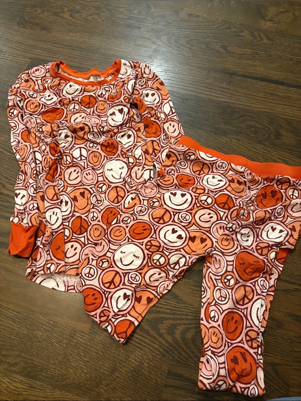 Little Sleepies Orange Smiley & Peace Sign Pajama Set